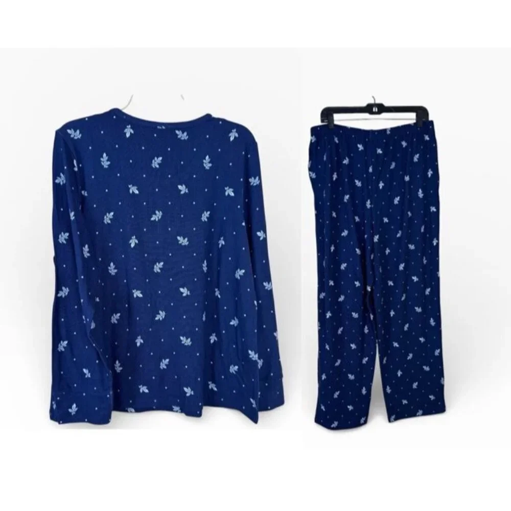 Charter Club Intimates NEW Pajama 2 Piece Set Women's Lrg Blue Long Sleeve Soft